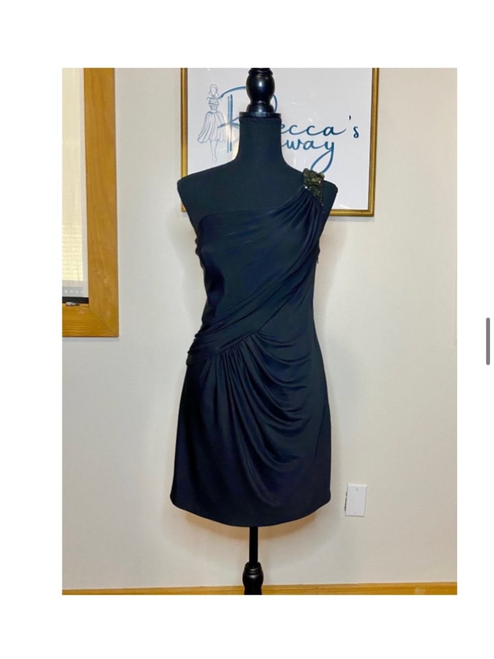 La Femme Black one shoulder cocktail dress